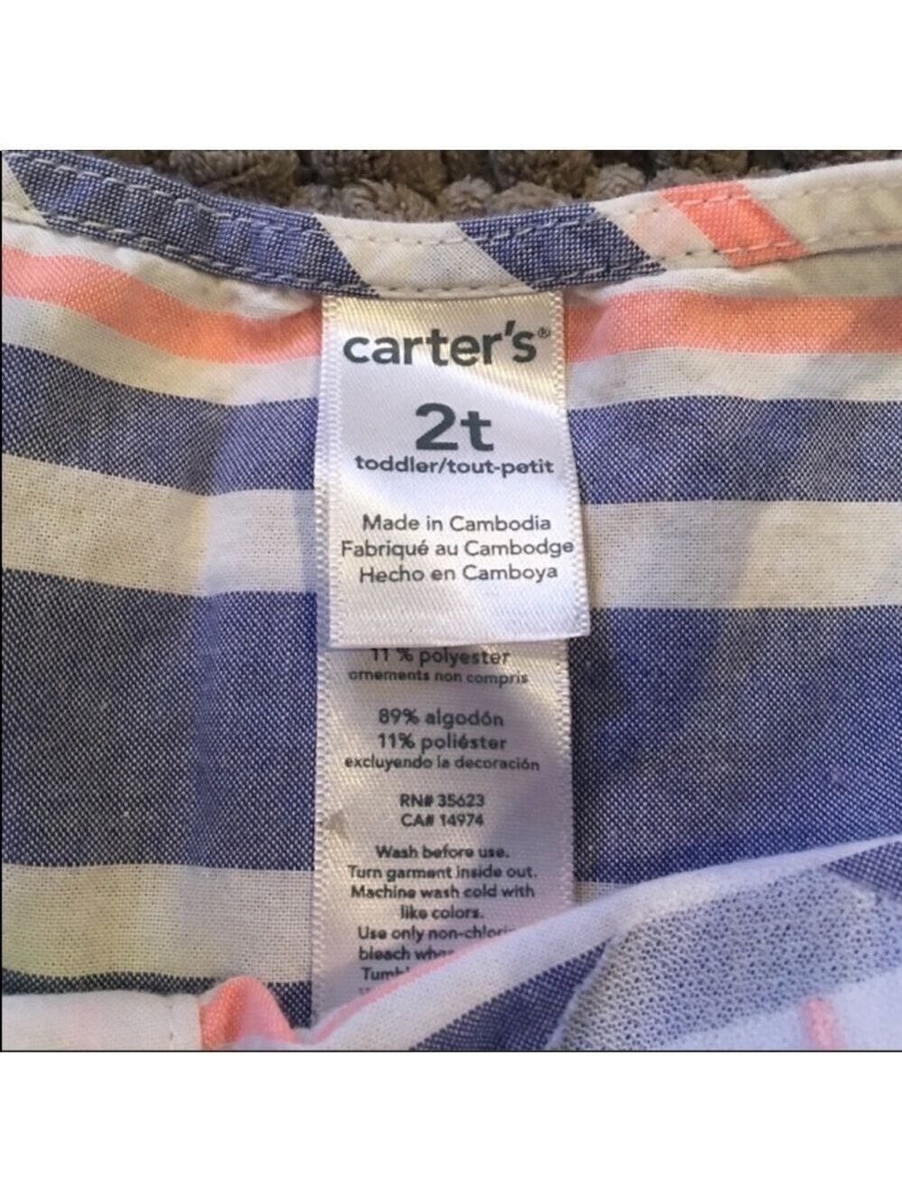 CARTER’S Striped Peplum Tank & Shorts size 2T - Picture 3 of 3